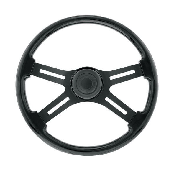 18" Matte Black 4 Spoke Steering Wheel With Horn Bezel & Button-Gloss Black