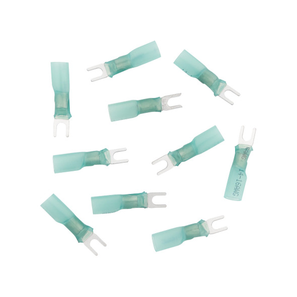 16-14 AWG #6 Stud CS Heat Shrink Spade Terminal - Blue (10-Pack)