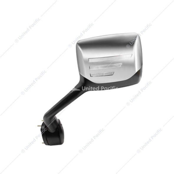 42240-UP CHROME HOOD MIRROR ASSEMBLY W/ SEQUENTIAL LED TURN SIGNAL FOR 2013-2021 KENWORTH T680 & PETERBILT 579 - DRIVER