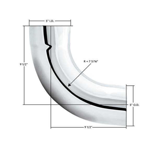 Chrome 90 Degree Exhaust Expanded Elbow, 5" I.D. To 5" O.D. - 12" X 12"