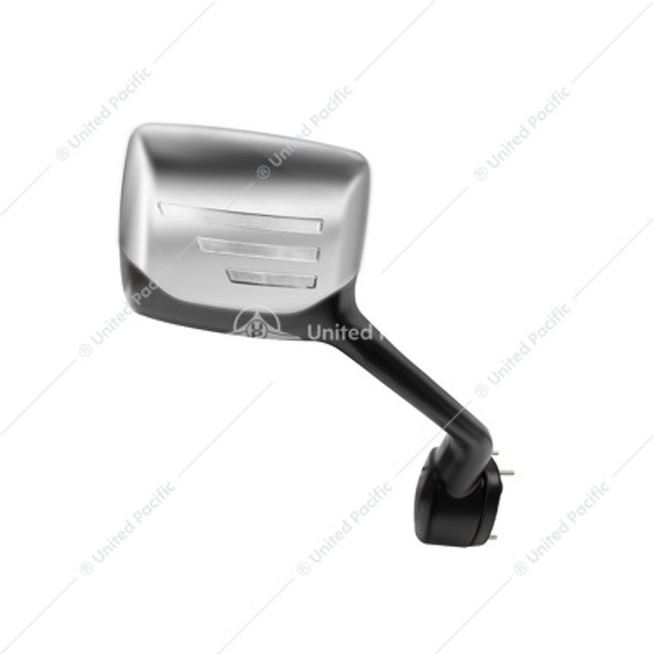 42241-UP CHROME HOOD MIRROR ASSEMBLY W/ SEQUENTIAL LED TURN SIGNAL FOR 2013-2021 KENWORTH T680 & PETERBILT 579 - PASSENGER