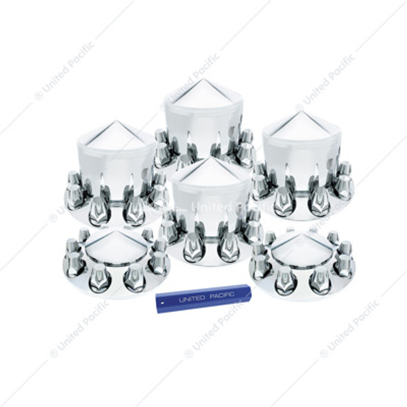10306-UP POINTED AXLE COVER COMBO KIT WITH 33MM STANDARD THREAD-ON NUT COVERS & NUT COVER TOOL - CHROME