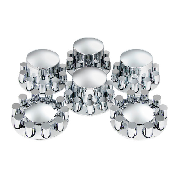 10317-UP DOME AXLE COVER COMBO KIT WITH 33MM CYLINDER THREAD-ON NUT COVERS - CHROME
