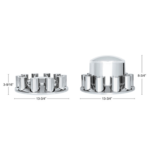 10317-UP DOME AXLE COVER COMBO KIT WITH 33MM CYLINDER THREAD-ON NUT COVERS - CHROME