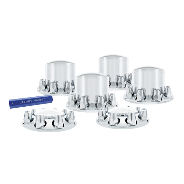 10305-UP DOME AXLE COVER COMBO KIT WITH 33MM STANDARD THREAD-ON NUT COVERS & NUT COVER TOOL - CHROME
