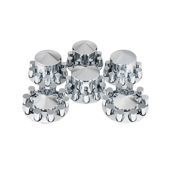10318-UP POINTED AXLE COVER COMBO KIT WITH 33MM CYLINDER THREAD-ON NUT COVERS - CHROME