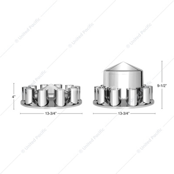 10318-UP POINTED AXLE COVER COMBO KIT WITH 33MM CYLINDER THREAD-ON NUT COVERS - CHROME