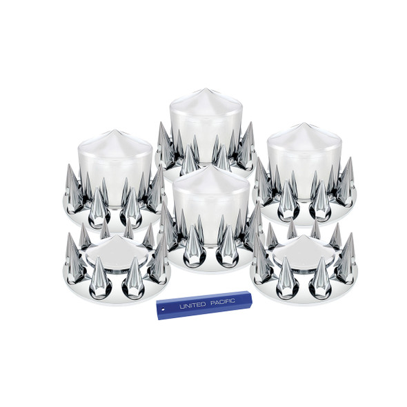POINTED AXLE COVER COMBO KIT WITH 33MM SPIKE NUT COVERS & NUT COVER TOOL - CHROME
