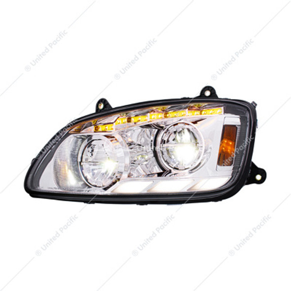 35879-UP CHROME LED HEADLIGHT WITH SEQUENTIAL TURN SIGNAL & POSITION LIGHT BARS FOR 2008-17 KENWORTH T660 - DRIVER