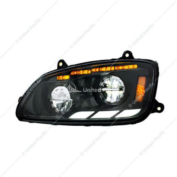 35881-UP BLACK LED HEADLIGHT WITH SEQUENTIAL TURN SIGNAL & POSITION LIGHT BARS FOR 2008-17 KENWORTH T660 - DRIVER