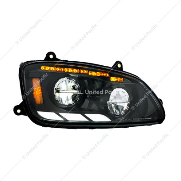 35882-UP BLACK LED HEADLIGHT WITH SEQUENTIAL TURN SIGNAL & POSITION LIGHT BARS FOR 2008-17 KENWORTH T660 - PASSENGER
