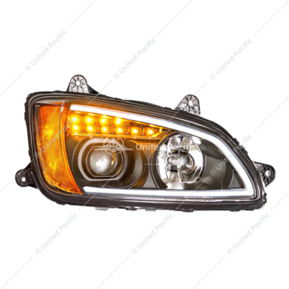 32782-UP BLACKOUT PROJECTION HEADLIGHT WITH LED TURN SIGNAL & POSITION LIGHT FOR 2008-2017 KENWORTH T660 - PASSENGER