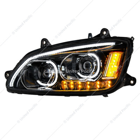 35773-UP "BLACKOUT" LED HEADLIGHT WITH LED TURN SIGNAL & LED POSITION LIGHT BAR FOR 2008-2017 KENWORTH T660 - DRIVER