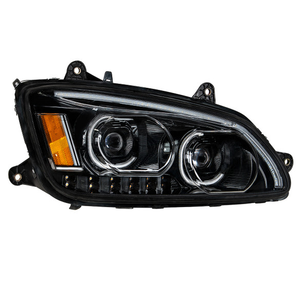 35774-UP "BLACKOUT" LED HEADLIGHT WITH LED TURN SIGNAL & LED POSITION LIGHT BAR FOR 2008-2017 KENWORTH T660 - PASSENGER