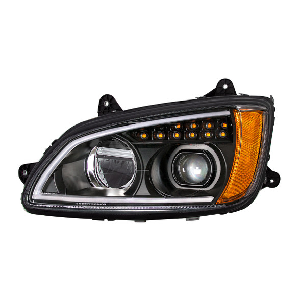 32840-UP BLACK FULL LED HEADLIGHT WITH TURN SIGNAL & POSITION LIGHT BAR FOR 2007-2017 KENWORTH T660 - DRIVER