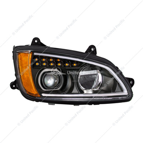 32841-UP BLACK FULL LED HEADLIGHT WITH TURN SIGNAL & POSITION LIGHT BAR FOR 2007-2017 KENWORTH T660 - PASSENGER