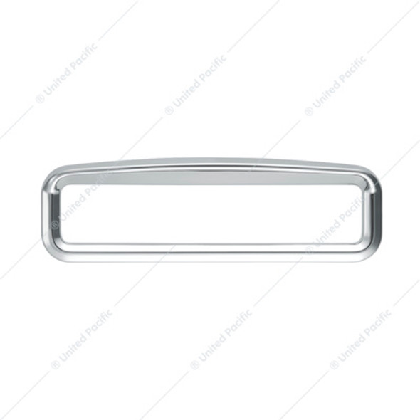 20595-UP CHROME BEZEL WITH VISOR FOR 4-3/8" X 7/8" KENWORTH GLOVE BOX EMBLEM