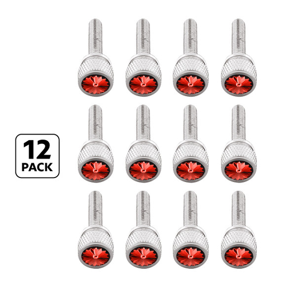 23819-UP 1-3/16" LONG M6 DASH SCREW WITH CRYSTAL FOR KENWORTH - RED CRYSTAL (12-PACK)
