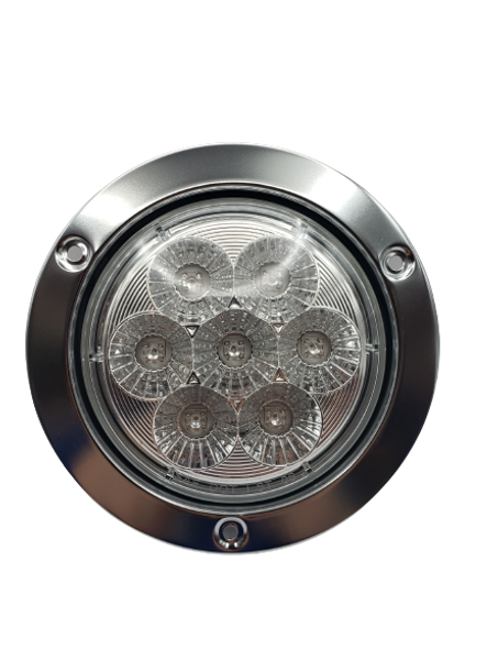 36914-UP 7 LED 4" Round SS Flange Light (Stop, Turn & Tail) - Red LED/Clear Lens