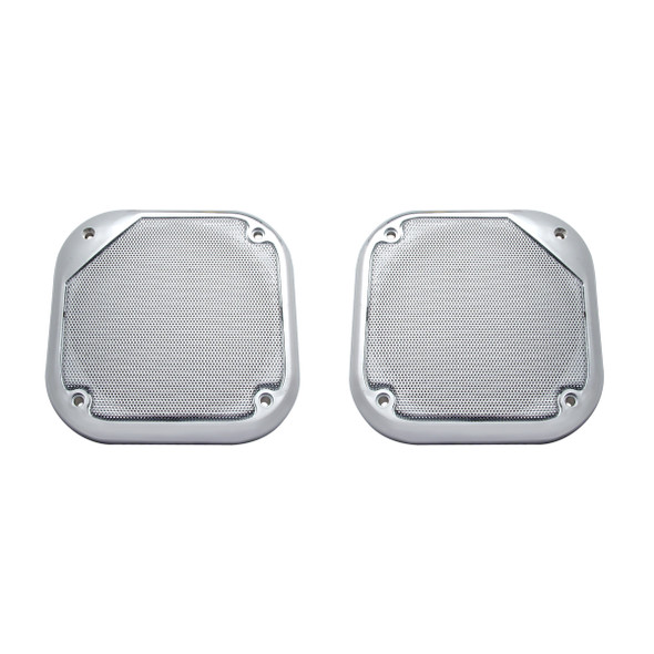 40914-UP CHROME 5-1/2" SQUARE SPEAKER COVER FOR VARIOUS FREIGHTLINER & KENWORTH MODELS (PAIR)