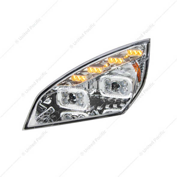35725-UP CHROME 10 LED PROJECTOR HEADLIGHT WITH LED SEQUENTIAL TURN & DRL FOR 2018-2024 CASCADIA - DRIVER