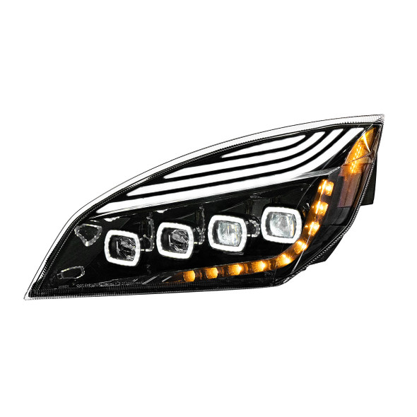 35726-UP CHROME 10 LED PROJECTOR HEADLIGHT WITH LED SEQUENTIAL TURN & DRL FOR 2018-2024 CASCADIA - PASSENGER