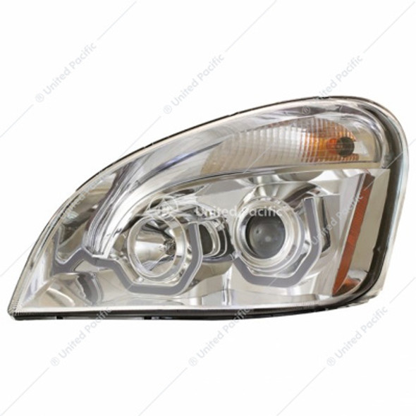 31226-UP CHROME PROJECTION HEADLIGHT W/DUAL FUNCTION AMBER LED POSITION LIGHTS FOR 2008-17 FL CASCADIA - DRIVER