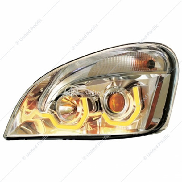 31226-UP CHROME PROJECTION HEADLIGHT W/DUAL FUNCTION AMBER LED POSITION LIGHTS FOR 2008-17 FL CASCADIA - DRIVER