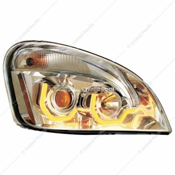 31227-UP CHROME PROJECTION HEADLIGHT W/DUAL FUNCTION AMBER LED POSITION LIGHTS FOR 2008-17 FL CASCADIA - PASSENGER