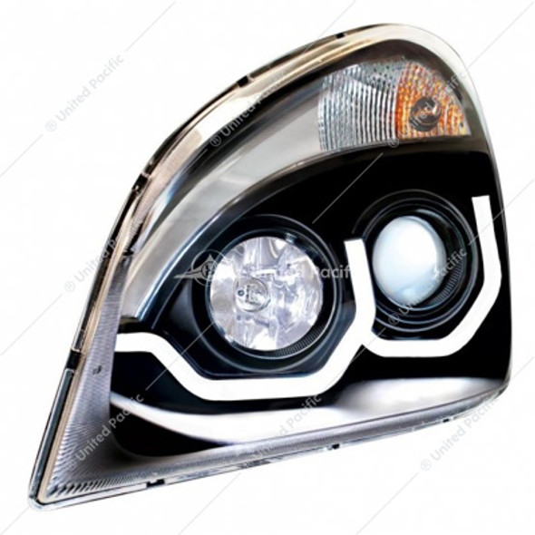 31271-UP BLACKOUT PROJECTION HEADLIGHT WITH WHITE LED POSITION LIGHT FOR 2008-17 FREIGHTLINER CASCADIA - PASSENGER