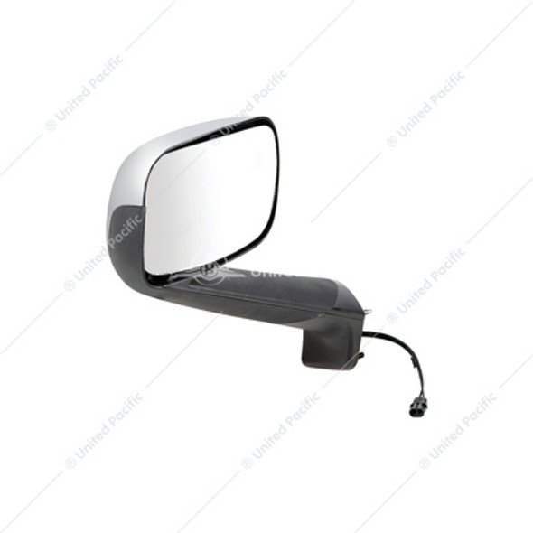 42844-UP CHROME HOOD MIRROR WITH HEATED LENS FOR 2018-2024 FREIGHTLINER CASCADIA - DRIVER