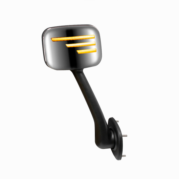 42237-UP CHROME HOOD MIRROR ASSEMBLY WITH SEQUENTIAL LED TURN SIGNAL FOR 2008-2017 FREIGHTLINER CASCADIA - PASSENGER