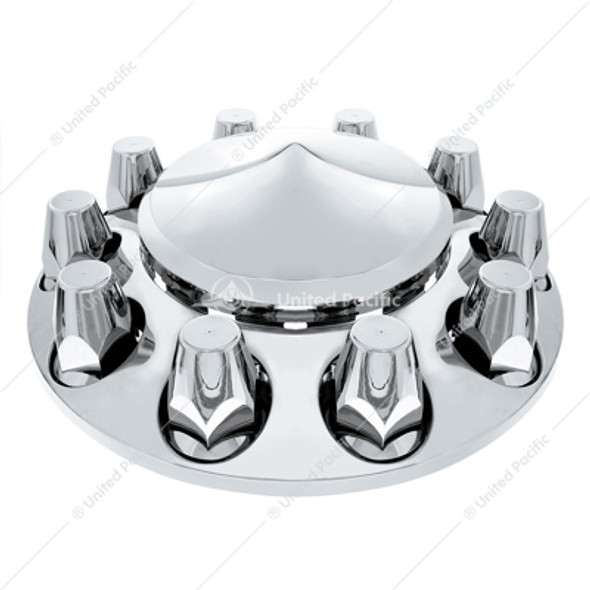 10363-UP POINTED FRONT AXLE COVER WITH 33MM STANDARD STYLE PUSH-ON NUT COVERS - CHROME