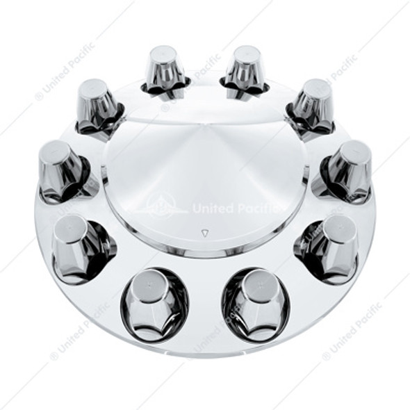 10363-UP POINTED FRONT AXLE COVER WITH 33MM STANDARD STYLE PUSH-ON NUT COVERS - CHROME