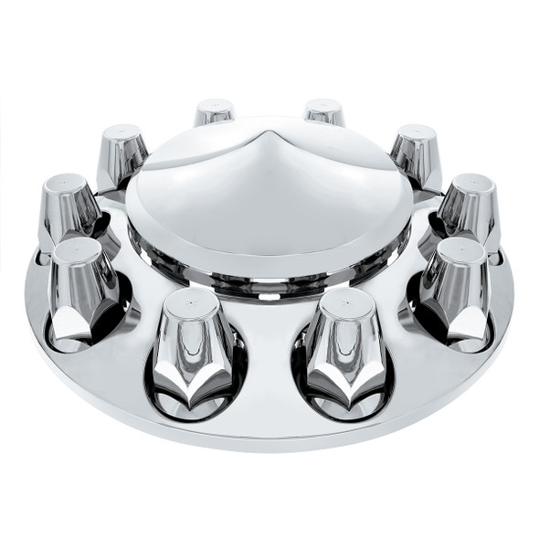 10363-UP POINTED FRONT AXLE COVER WITH 33MM STANDARD STYLE PUSH-ON NUT COVERS - CHROME