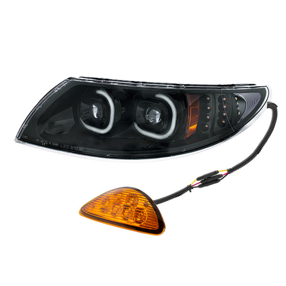 35991-UP BLACK LED PROJECTOR HEADLIGHT WITH REAR FACING TURN SIGNAL FOR INTERNATIONAL DURASTAR 2002-2018 - DRIVER