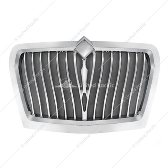 21334-UP CHROME CURVED STYLE GRILLE WITH BUG SCREEN FOR 2018-2024 INTERNATIONAL LT