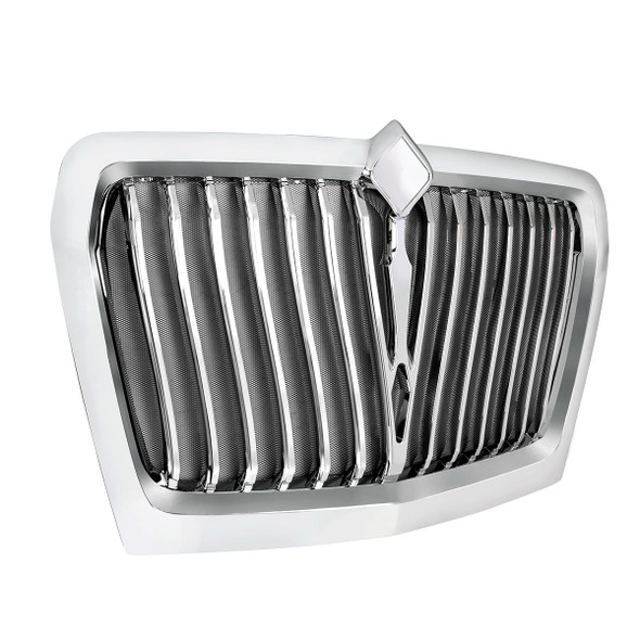 21334-UP CHROME CURVED STYLE GRILLE WITH BUG SCREEN FOR 2018-2024 INTERNATIONAL LT