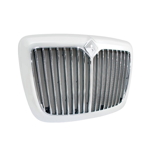 21109-UP CHROME GRILLE WITH STRAIGHT VERTICAL BARS & BUG SCREEN FOR 2006-2017 INTERNATIONAL PROSTAR