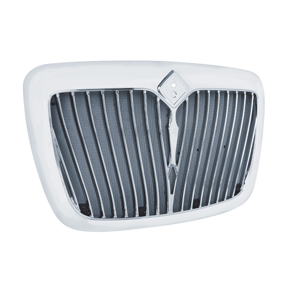 21164-UP CHROME GRILLE WITH CURVED BARS & BUG SCREEN FOR 2006-2017 INTERNATIONAL PROSTAR