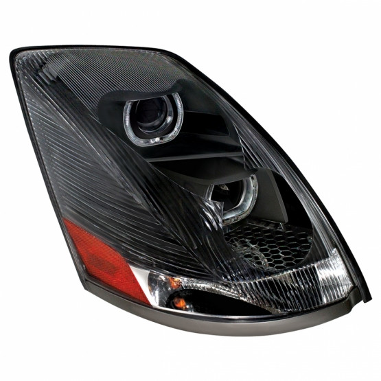 31233-UP BLACKOUT PROJECTION HEADLIGHT WITH AMBER LED LIGHT BAR FOR 2003-2017 VOLVO VN/VNL - PASSENGER