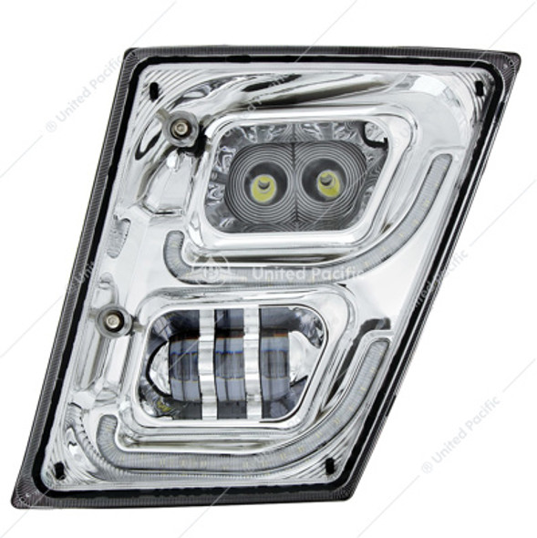 32594-UP CHROME HIGH POWER LED FOG LIGHT WITH LED DRL & POSITION LIGHT FOR 2003-2017 VOLVO VN/VNL - DRIVER