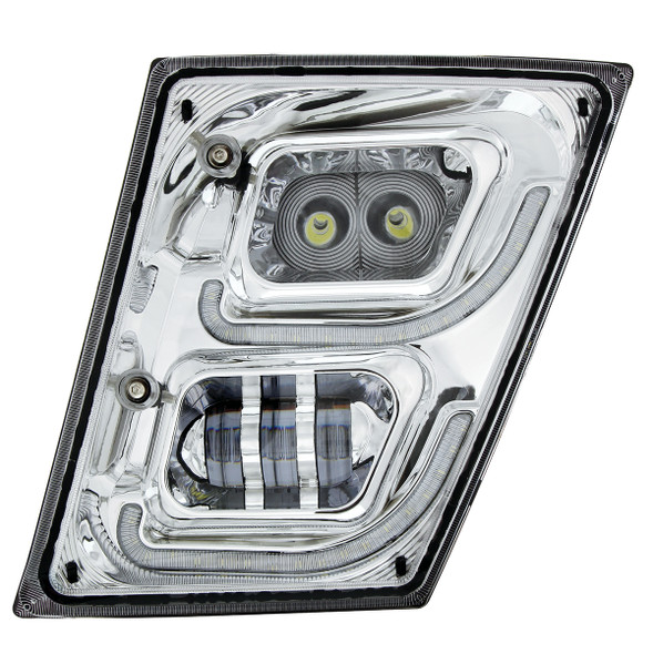 32594-UP CHROME HIGH POWER LED FOG LIGHT WITH LED DRL & POSITION LIGHT FOR 2003-2017 VOLVO VN/VNL - DRIVER