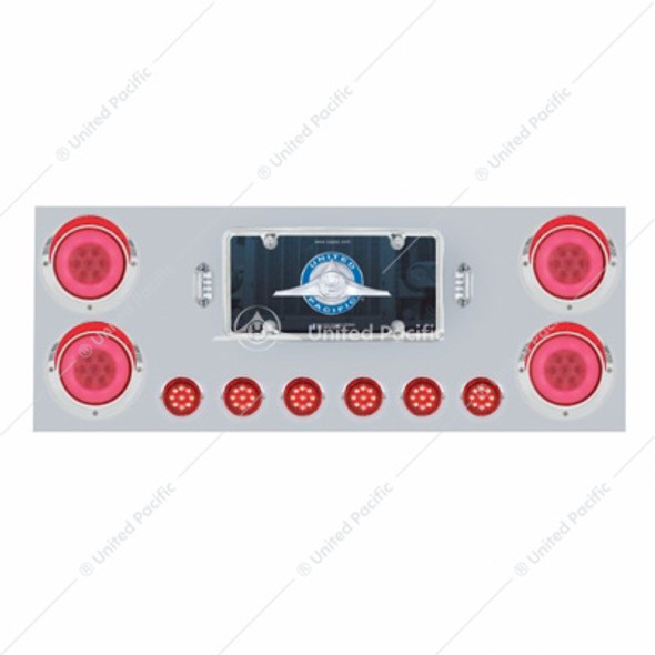 34281-UP SS REAR CENTER PANEL WITH 4X 21 LED 4" GLOLIGHT & 6X 9 LED 2" LIGHTS & VISORS-RED LED/CLEAR LENS