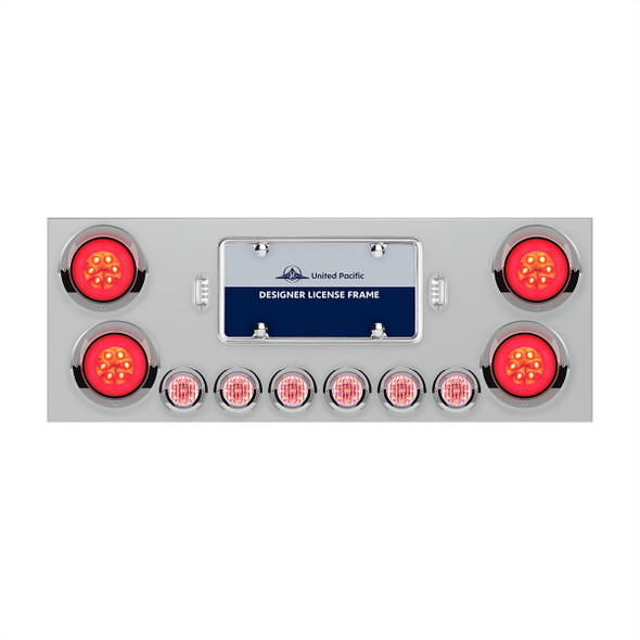 34281-UP SS REAR CENTER PANEL WITH 4X 21 LED 4" GLOLIGHT & 6X 9 LED 2" LIGHTS & VISORS-RED LED/CLEAR LENS