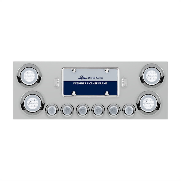 34281-UP SS REAR CENTER PANEL WITH 4X 21 LED 4" GLOLIGHT & 6X 9 LED 2" LIGHTS & VISORS-RED LED/CLEAR LENS