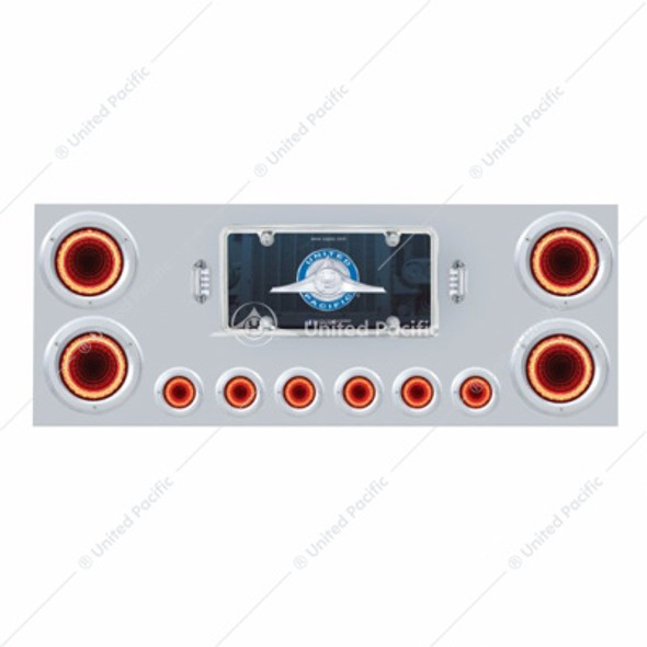 34496-UP SS REAR CENTER PANEL WITH FOUR 23 LED 4" LIGHTS & SIX 9 LED 2" MIRAGE LIGHTS & BEZELS - RED LED/RED LENS