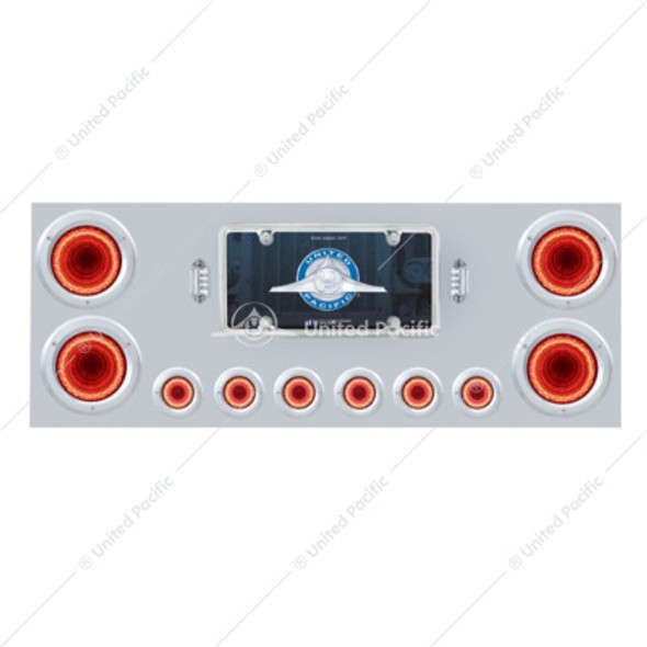 34497-UP SS REAR CENTER PANEL WITH FOUR 23 LED 4" LIGHTS & SIX 9 LED 2" MIRAGE LIGHTS & BEZELS - RED LED/CLEAR LENS