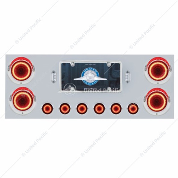 34498-UP SS REAR CENTER PANEL WITH FOUR 23 LED 4" LIGHTS & SIX 9 LED 2" MIRAGE LIGHTS & VISORS - RED LED/RED LENS