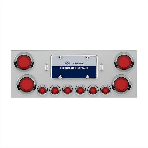 34498-UP SS REAR CENTER PANEL WITH FOUR 23 LED 4" LIGHTS & SIX 9 LED 2" MIRAGE LIGHTS & VISORS - RED LED/RED LENS